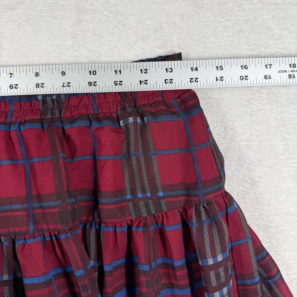 Bongo Burgundy Plaid Tiered Mini Skirt Elastic Waist Lined Size M 885779448365